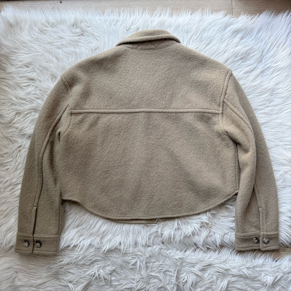 Aritzia Wilfred Free The Ganna Cropped Shirt Jacket Shacket Taupe Beige Wool L - Picture 9 of 12